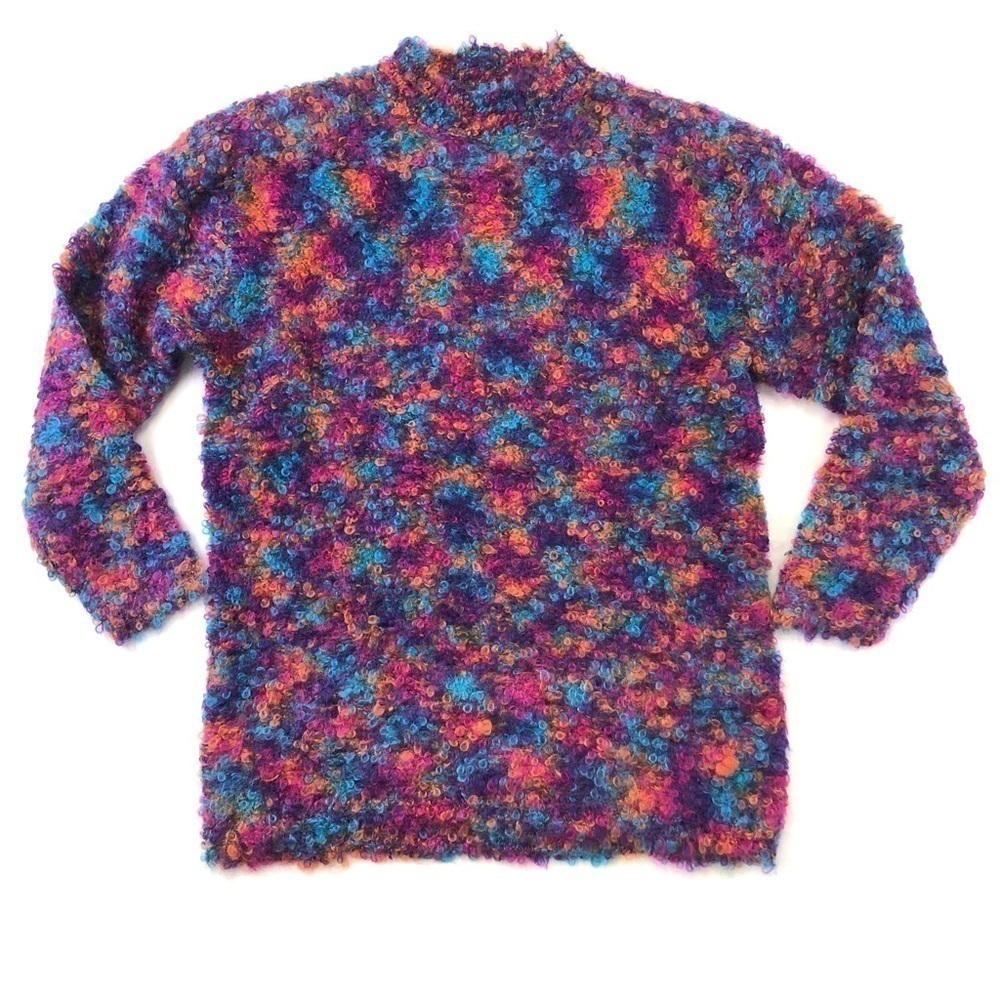 Kenji mohair blend vintage jeweltone popcorn curly bubble knit mock neck sweater